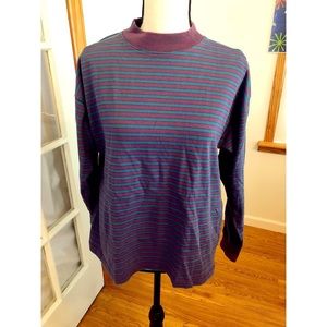 BDG: Purple and Blue Striped Shirt with Mock Neck